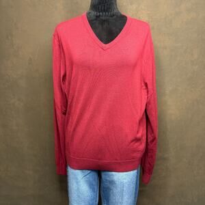 Brooks Brothers Saxxon Wool Sweater Mens M Red V Neck 100% Wool Small Moth Hole
